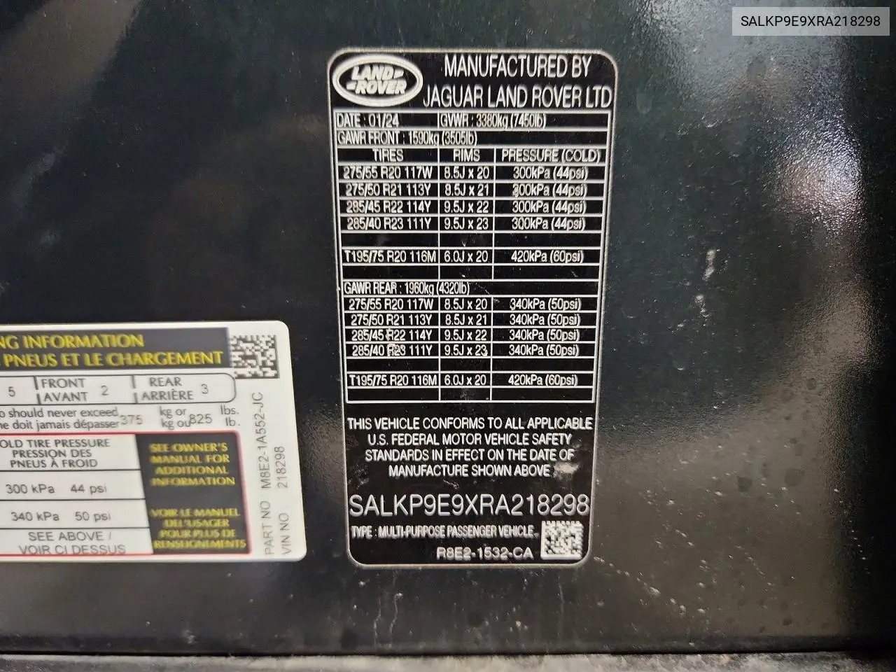 2024 Land Rover Range Rover Se VIN: SALKP9E9XRA218298 Lot: 58627296