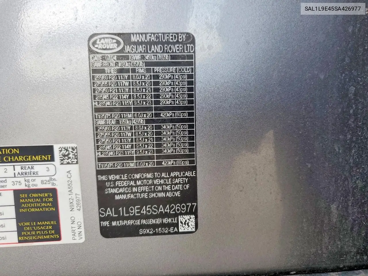 2025 Land Rover Range Rover Sport Dynamic Se VIN: SAL1L9E45SA426977 Lot: 56633996