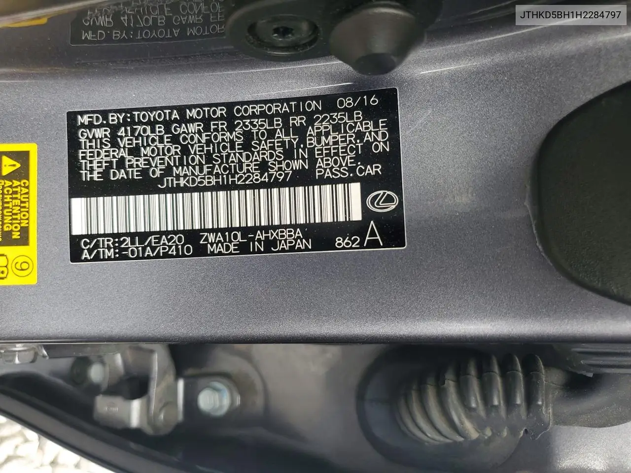 2017 Lexus Ct 200 VIN: JTHKD5BH1H2284797 Lot: 60848346