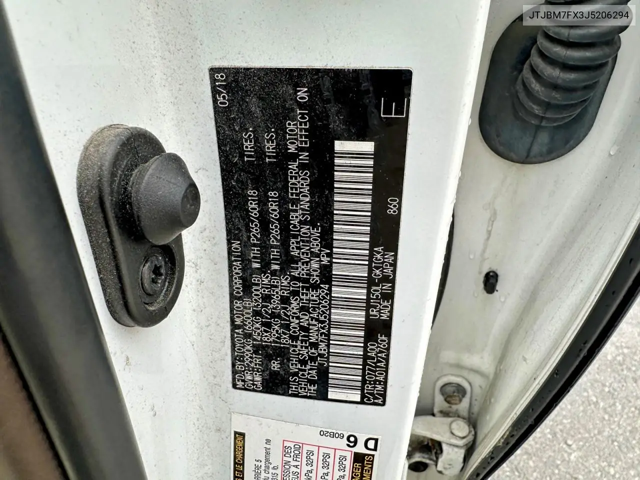 2018 Lexus Gx 460 VIN: JTJBM7FX3J5206294 Lot: 60740886