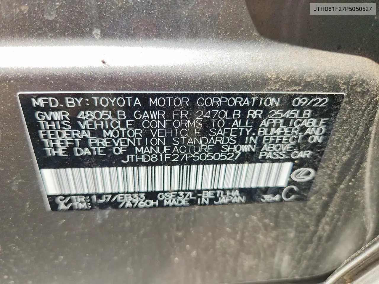 2023 Lexus Is 300 VIN: JTHD81F27P5050527 Lot: 61570946