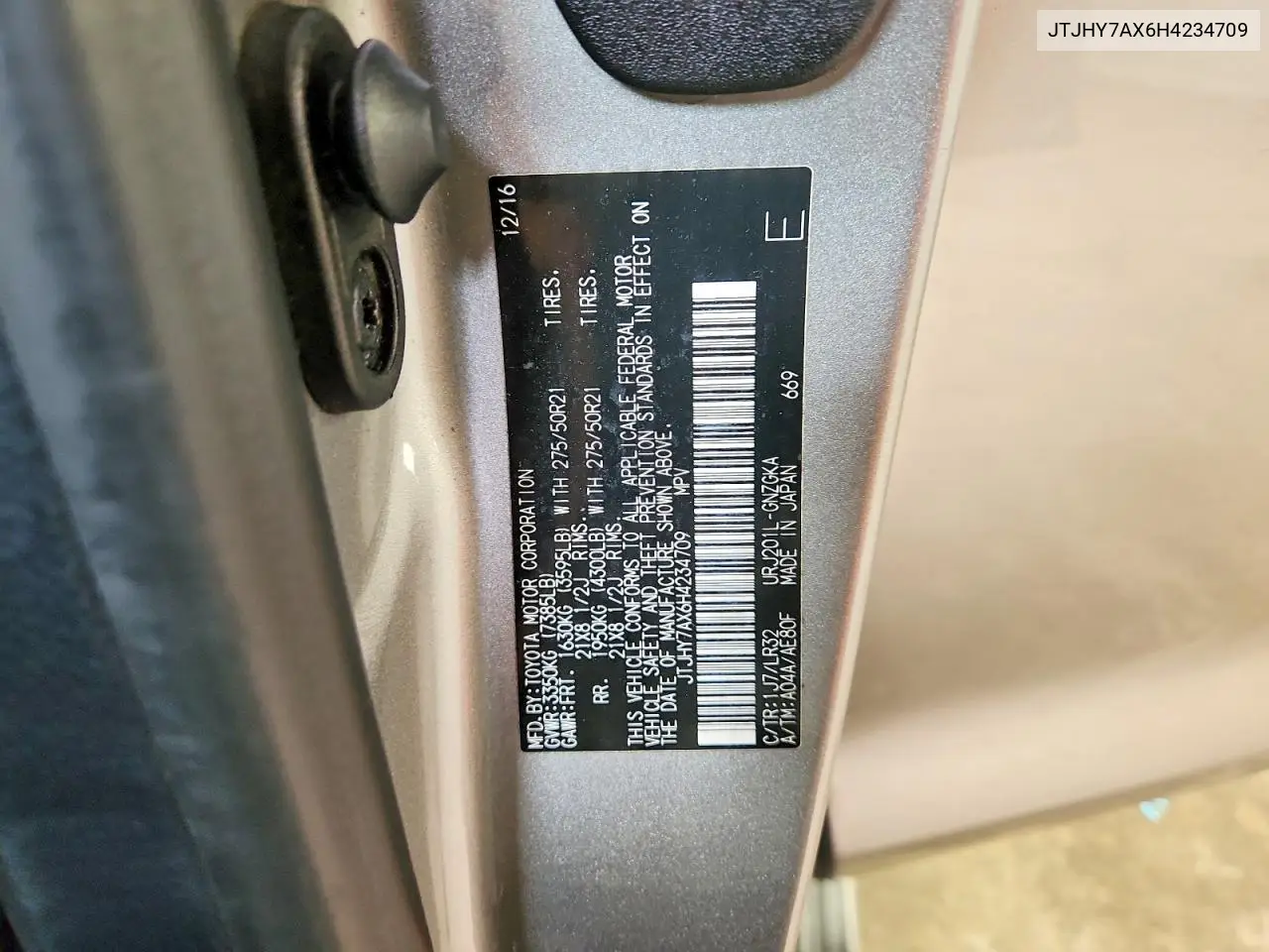 2017 Lexus Lx 570 VIN: JTJHY7AX6H4234709 Lot: 56689266
