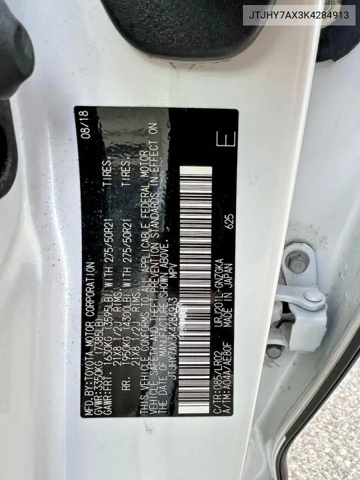 2019 Lexus Lx 570 Three-Row VIN: JTJHY7AX3K4284913 Lot: 53765226
