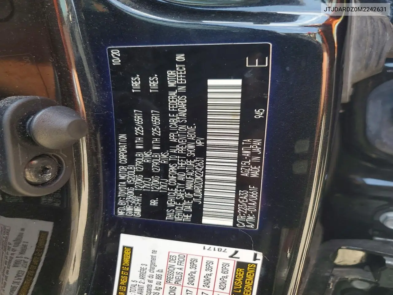 2021 Lexus Nx 300 Base VIN: JTJDARDZ0M2242631 Lot: 61127316