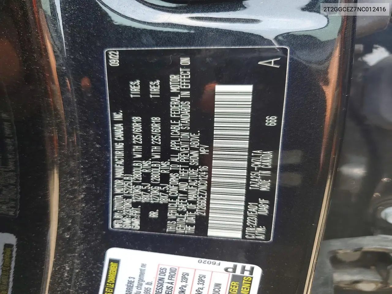 2022 Lexus Nx 350 VIN: 2T2GGCEZ7NC012416 Lot: 60966586