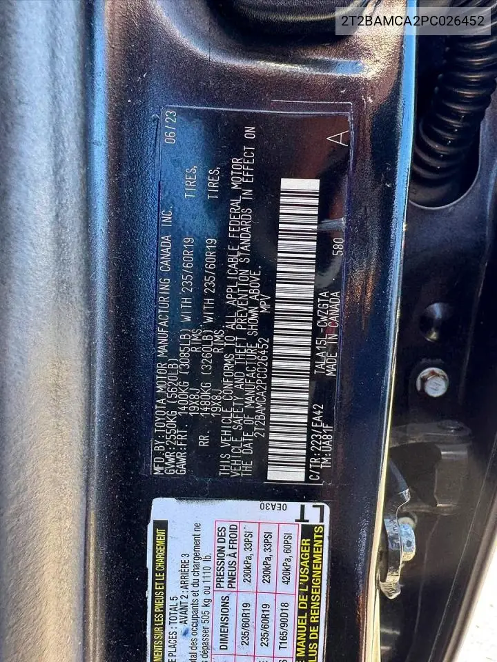 2023 Lexus Rx 350 Premium VIN: 2T2BAMCA2PC026452 Lot: 62302736
