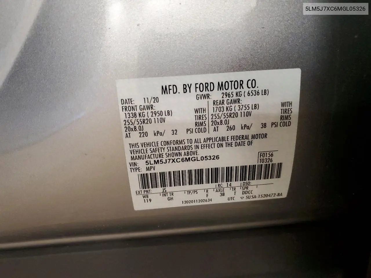2021 Lincoln Aviator Reserve VIN: 5LM5J7XC6MGL05326 Lot: 46940066