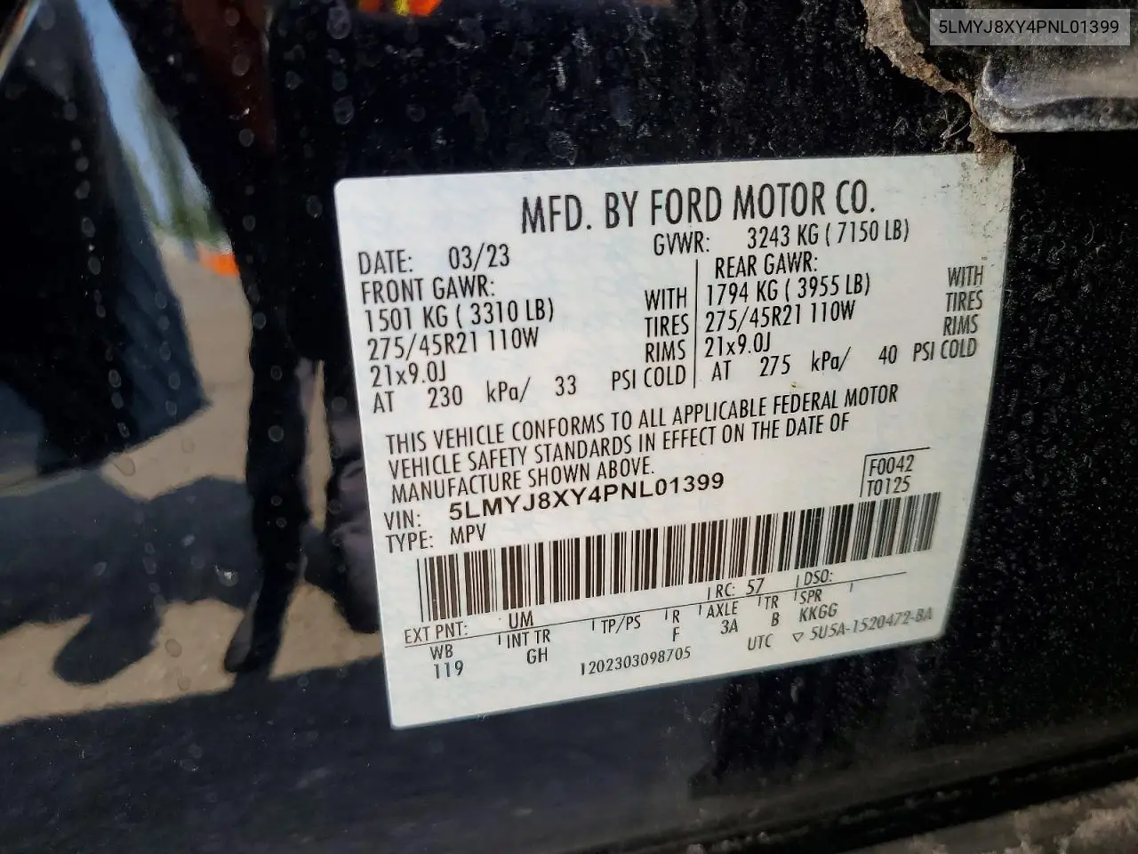 2023 Lincoln Aviator Grand Touring VIN: 5LMYJ8XY4PNL01399 Lot: 61382936