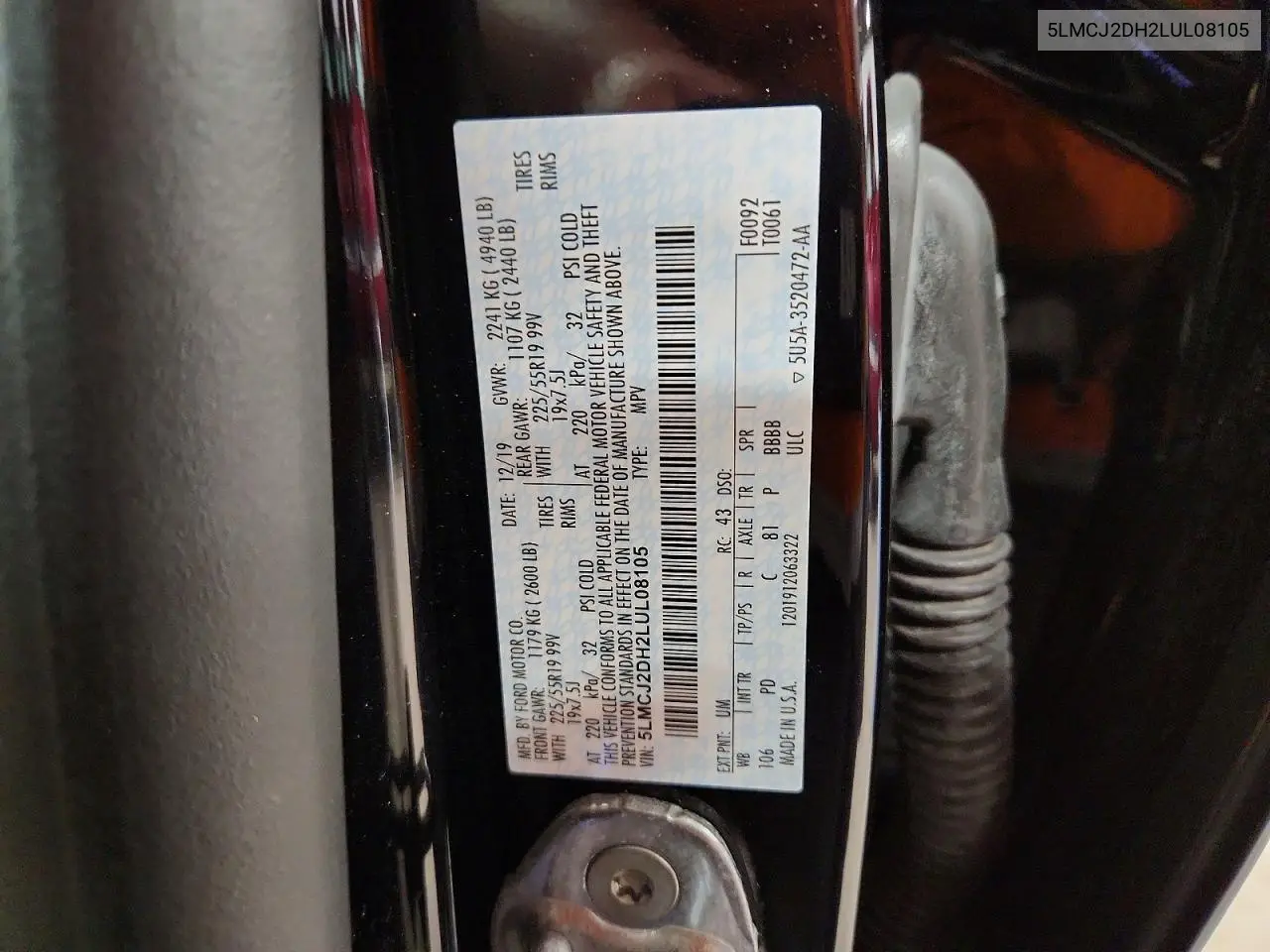 2020 Lincoln Corsair Reserve VIN: 5LMCJ2DH2LUL08105 Lot: 54098236