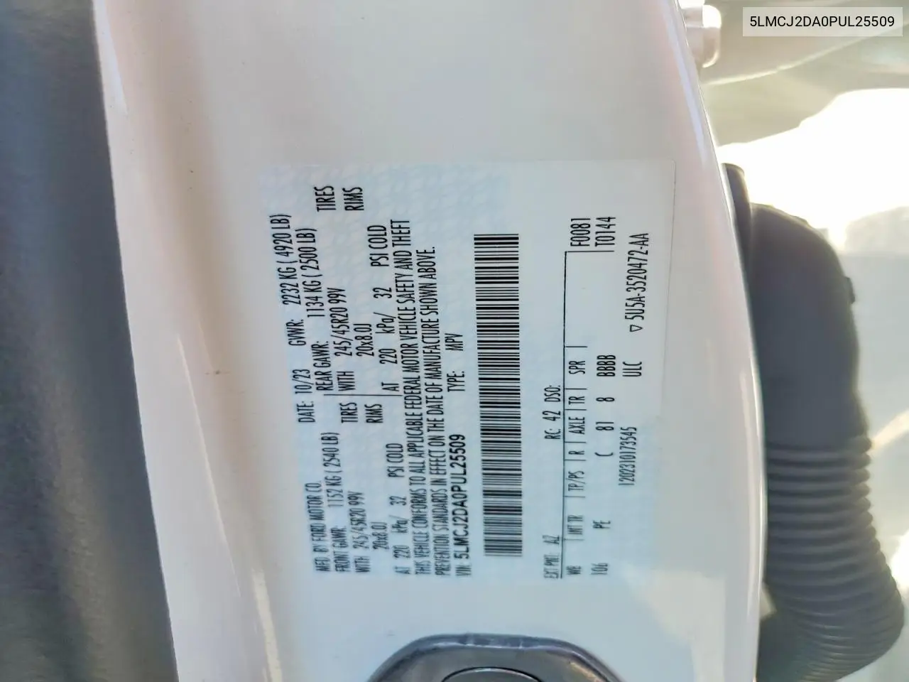 2023 Lincoln Corsair Reserve VIN: 5LMCJ2DA0PUL25509 Lot: 59613406