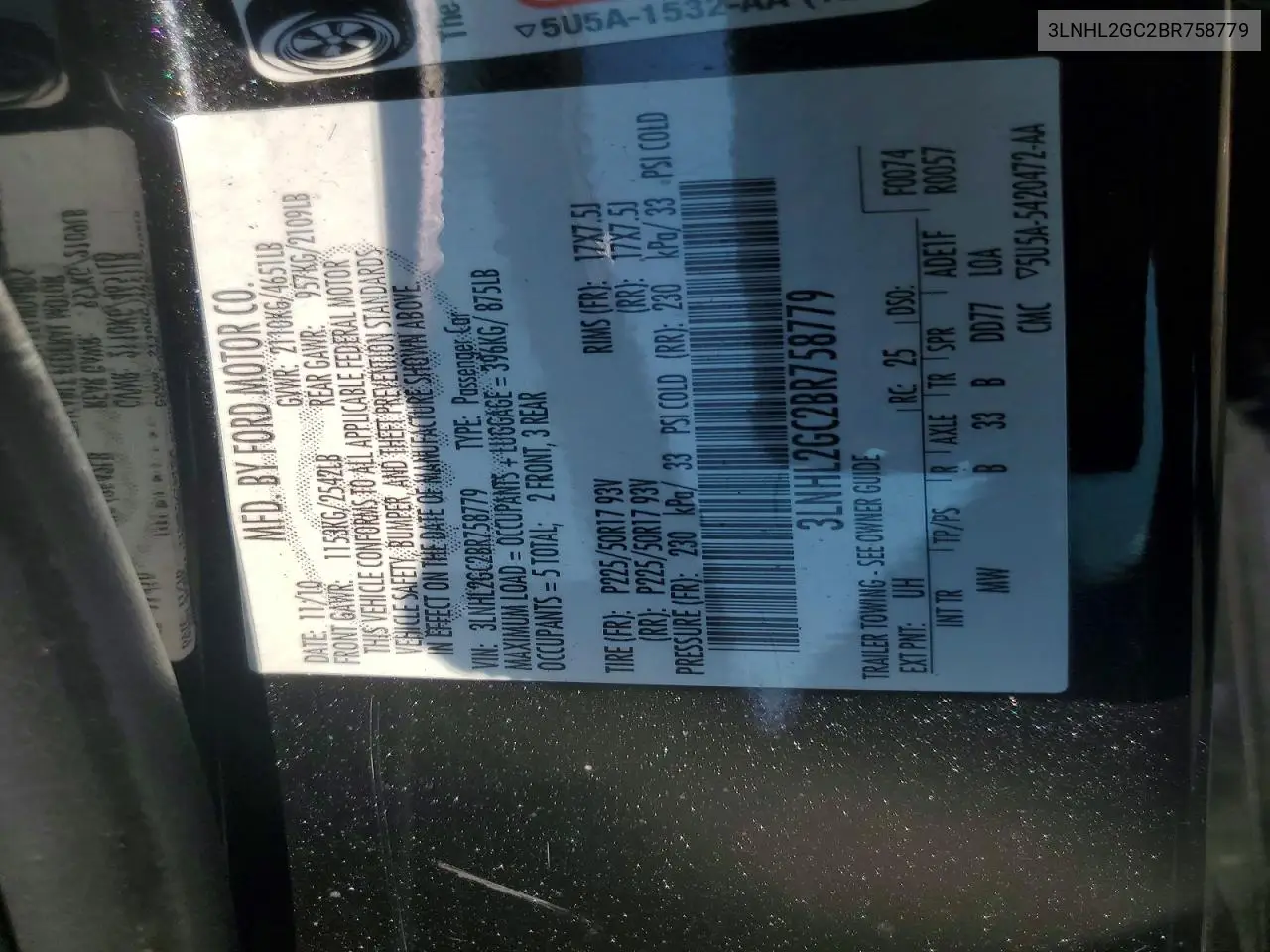 2011 Lincoln Mkz VIN: 3LNHL2GC2BR758779 Lot: 60992426