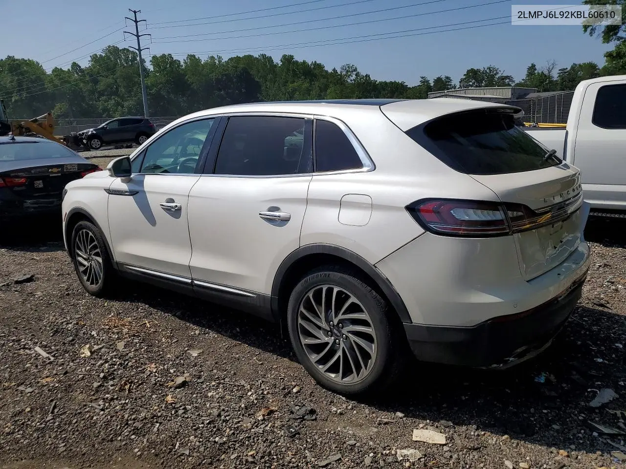2019 Lincoln Nautilus Reserve VIN: 2LMPJ6L92KBL60610 Lot: 59664206