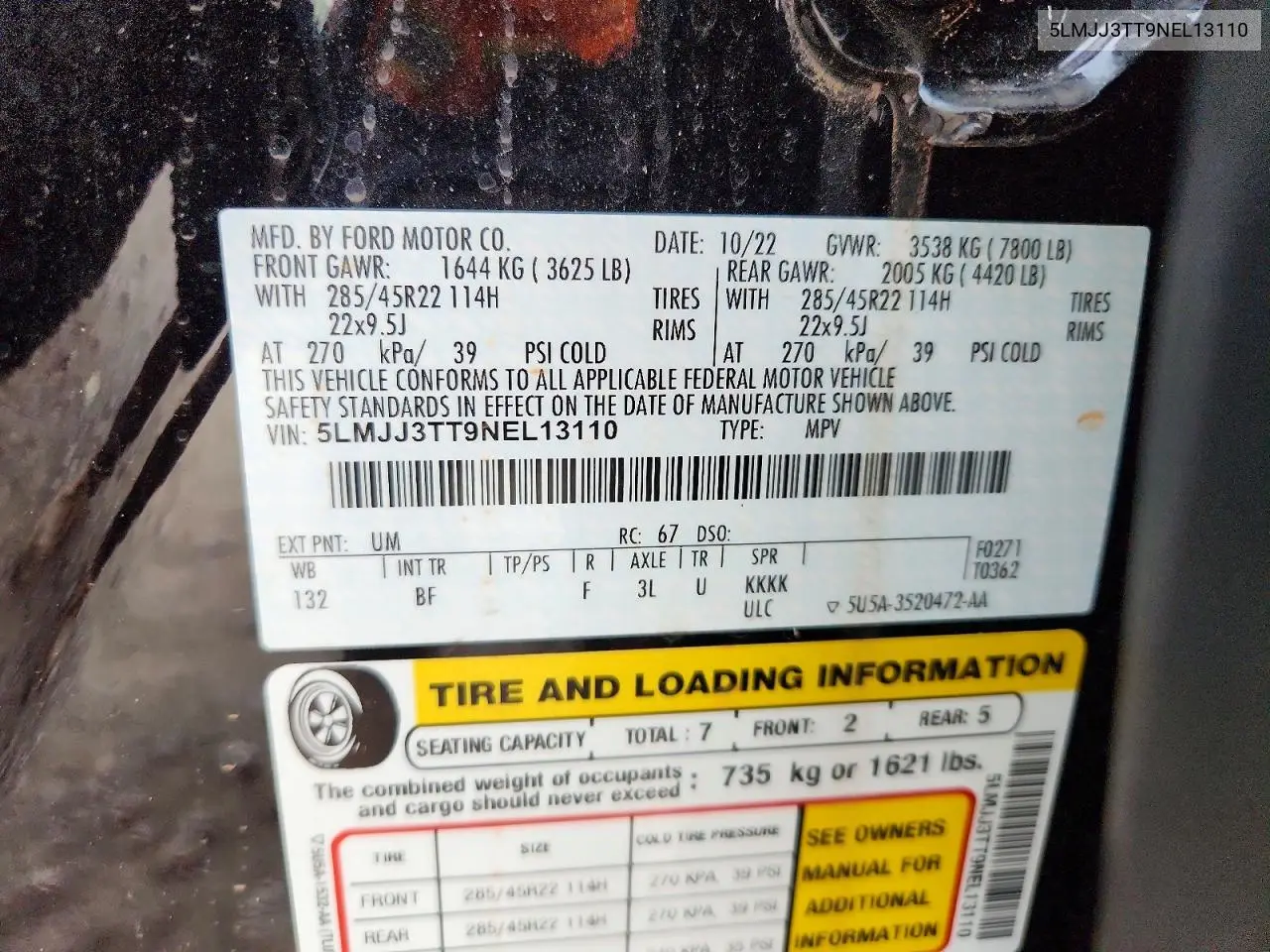 2022 Lincoln Navigator L Black Label VIN: 5LMJJ3TT9NEL13110 Lot: 52546116
