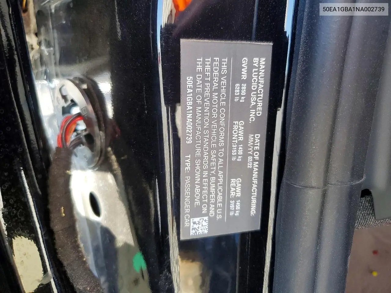 2022 Lucid Motors Air Grand Touring VIN: 50EA1GBA1NA002739 Lot: 55632726