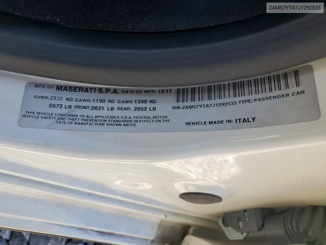 2018 Maserati Ghibli S VIN: ZAM57YTA7J1292533 Lot: 57391746