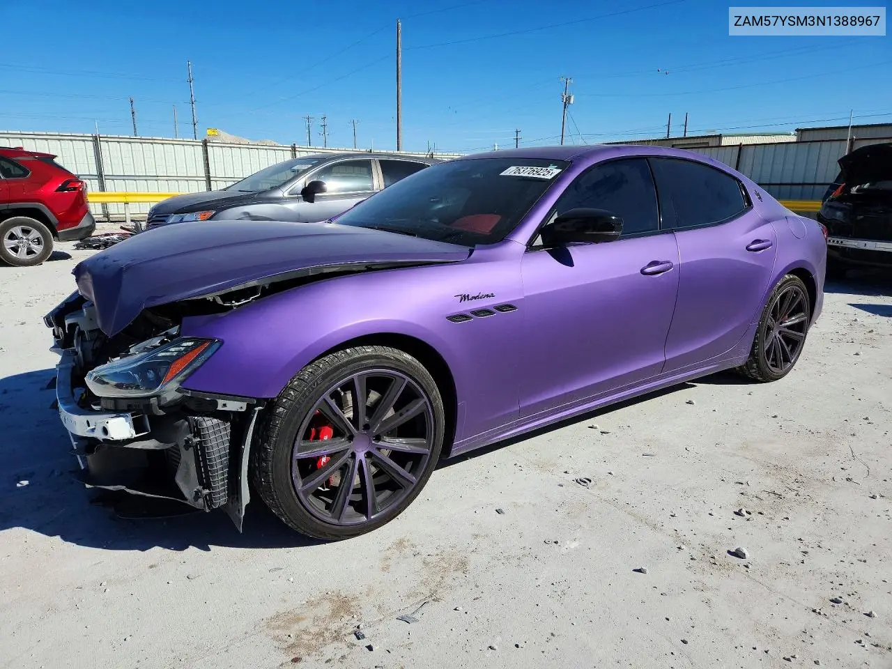 2022 Maserati Ghibli Modena VIN: ZAM57YSM3N1388967 Lot: 76376925