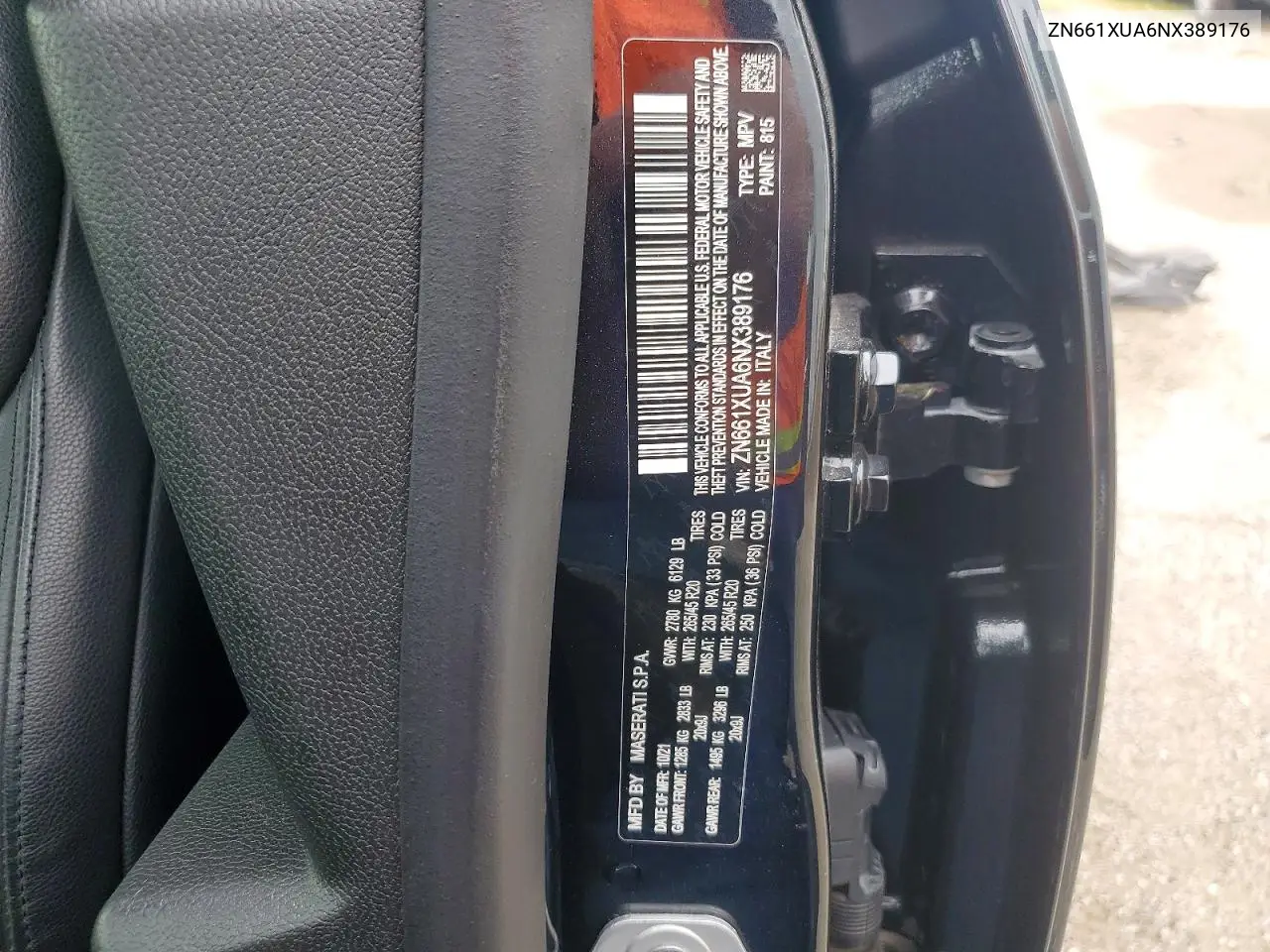 2022 Maserati Levante Base VIN: ZN661XUA6NX389176 Lot: 58319536