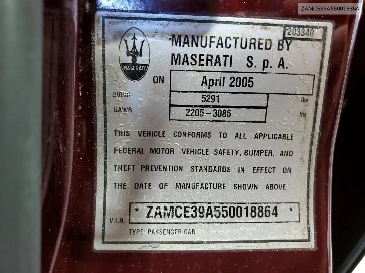 2005 Maserati Quattroporte M139 VIN: ZAMCE39A550018864 Lot: 56265416