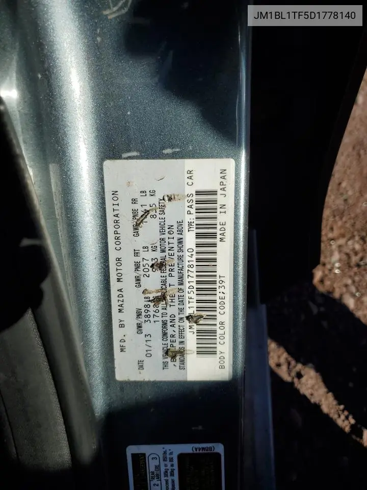 JM1BL1TF5D1778140 2013 Mazda 3