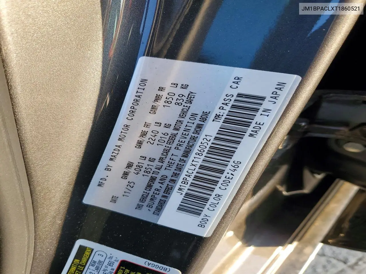 2026 Mazda 3 Preferred VIN: JM1BPACLXT1860521 Lot: 60421986