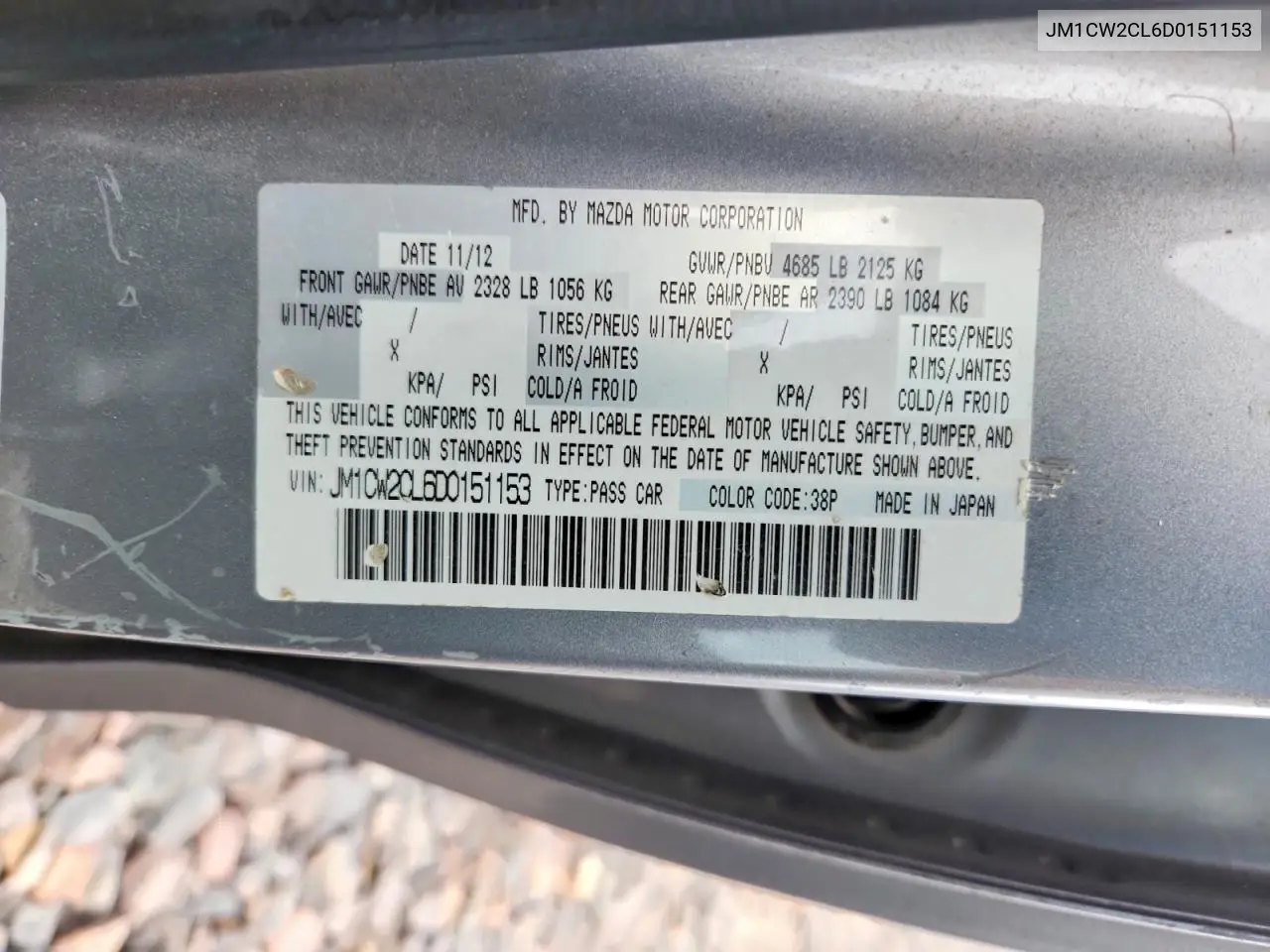 2013 Mazda 5 VIN: JM1CW2CL6D0151153 Lot: 57080166
