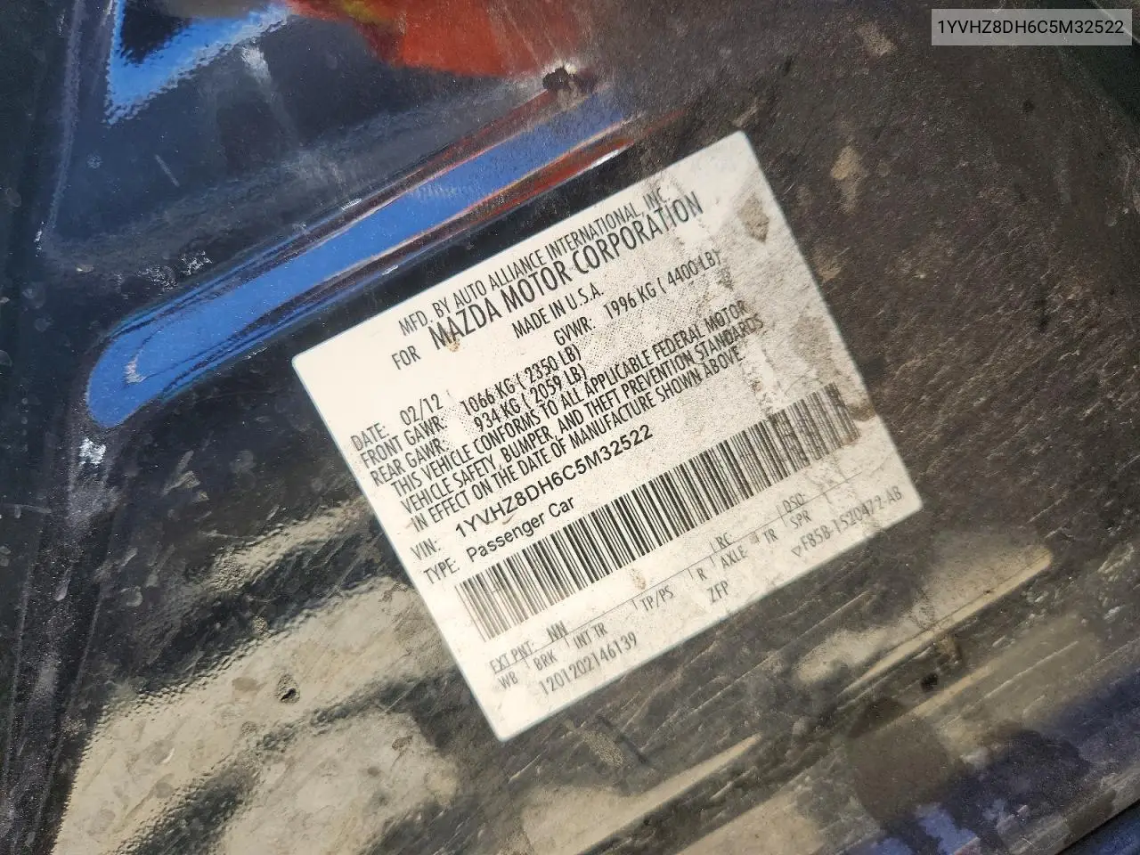 2012 Mazda 6 I VIN: 1YVHZ8DH6C5M32522 Lot: 85987125