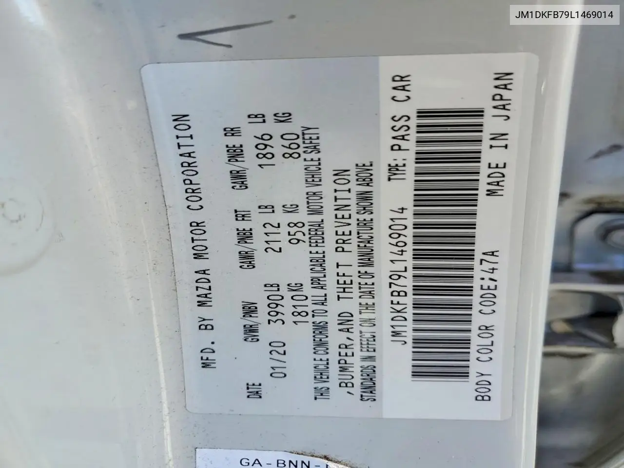 2020 Mazda Cx-3 Sport VIN: JM1DKFB79L1469014 Lot: 57165776
