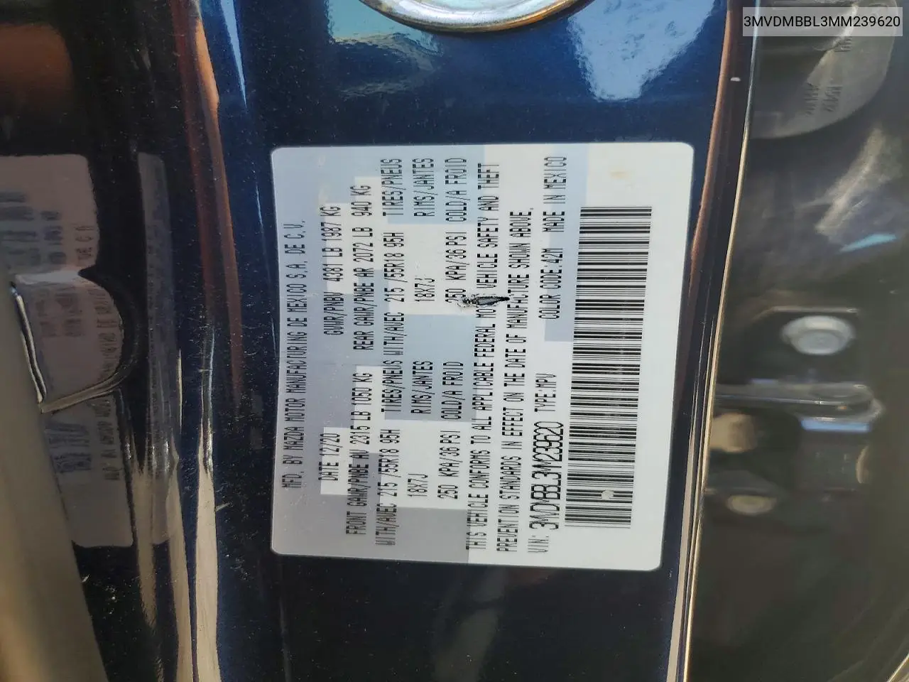 2021 Mazda Cx-30 Select VIN: 3MVDMBBL3MM239620 Lot: 59895926