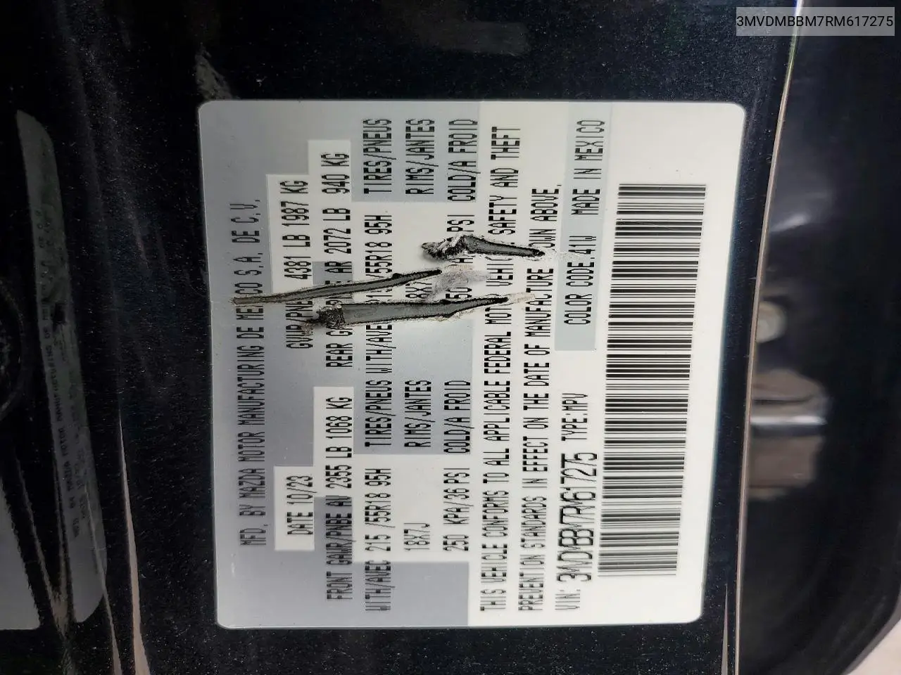 2024 Mazda Cx-30 Select VIN: 3MVDMBBM7RM617275 Lot: 61477276