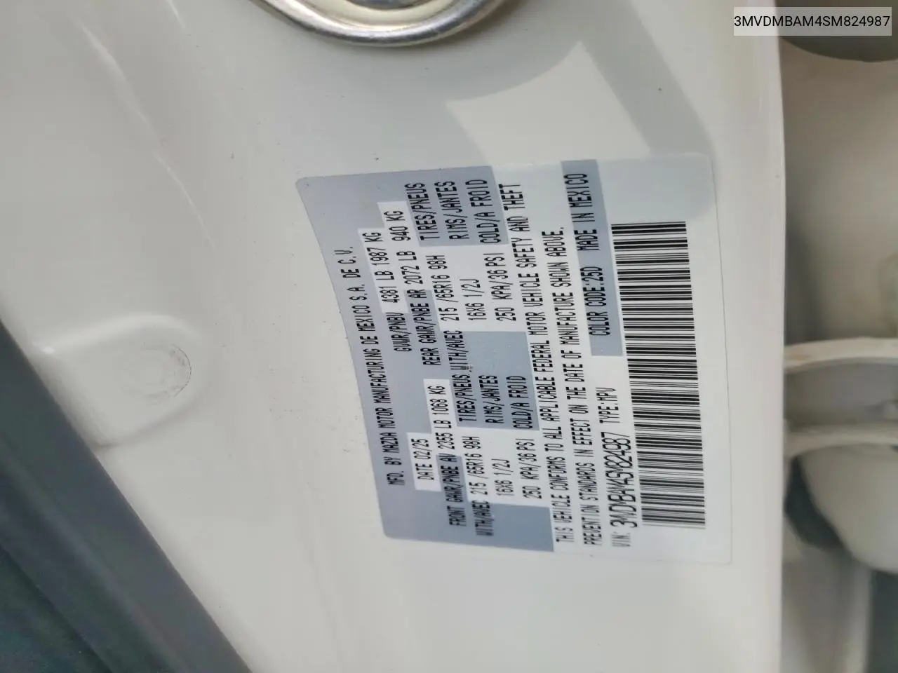 2025 Mazda Cx-30 VIN: 3MVDMBAM4SM824987 Lot: 56602636