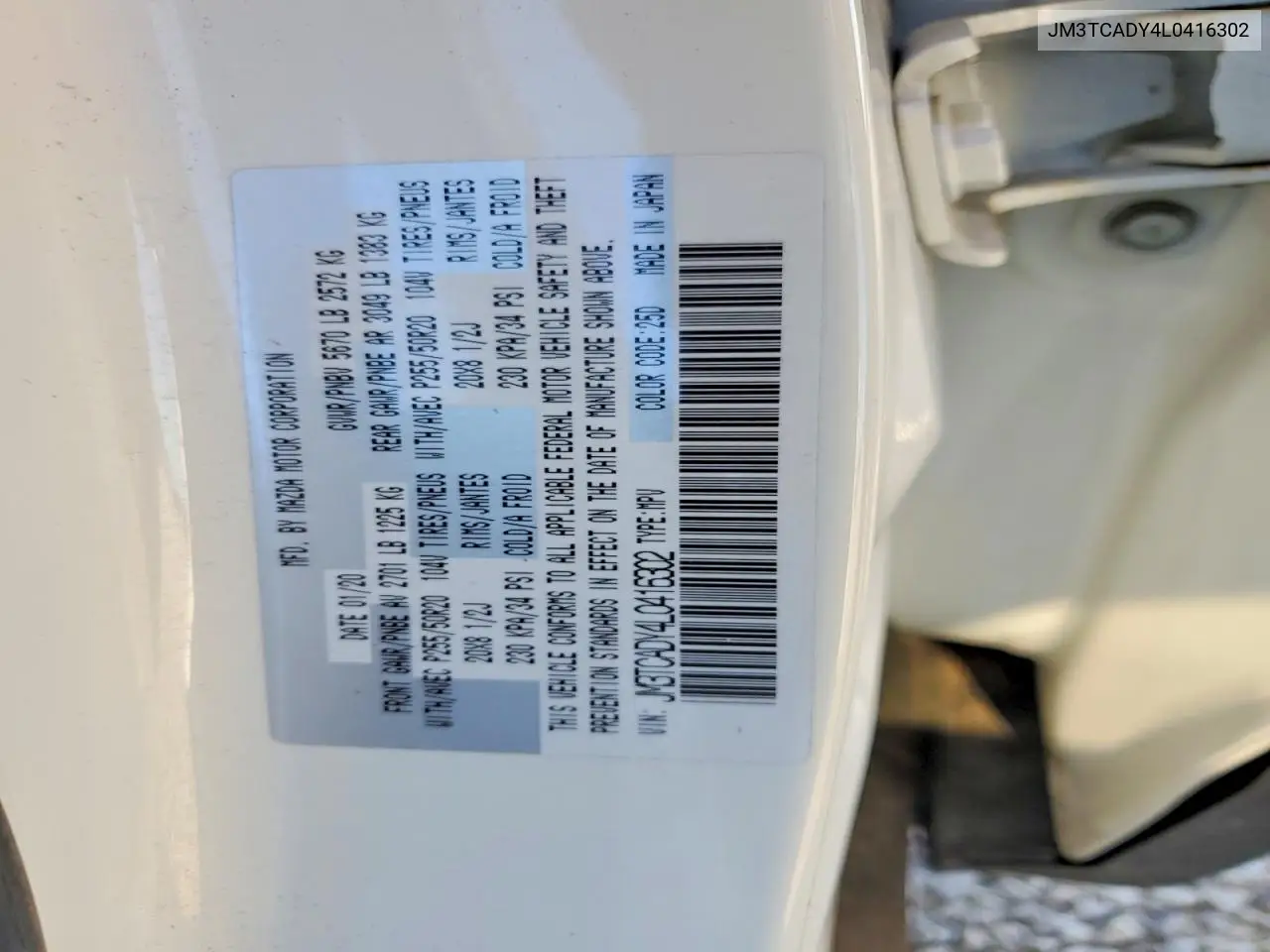2020 Mazda Cx-9 Grand Touring VIN: JM3TCADY4L0416302 Lot: 56362696