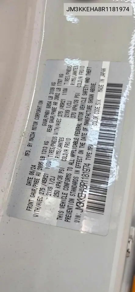 2024 Mazda Cx-90 Premium Plus VIN: JM3KKEHA8R1181974 Lot: 61929916