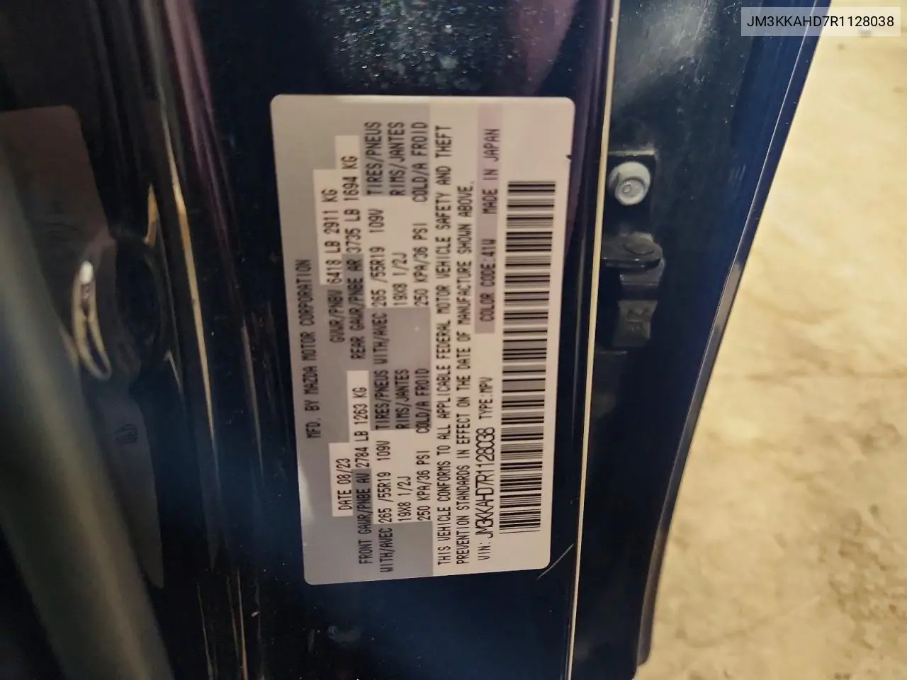 2024 Mazda Cx-90 Select VIN: JM3KKAHD7R1128038 Lot: 95587315