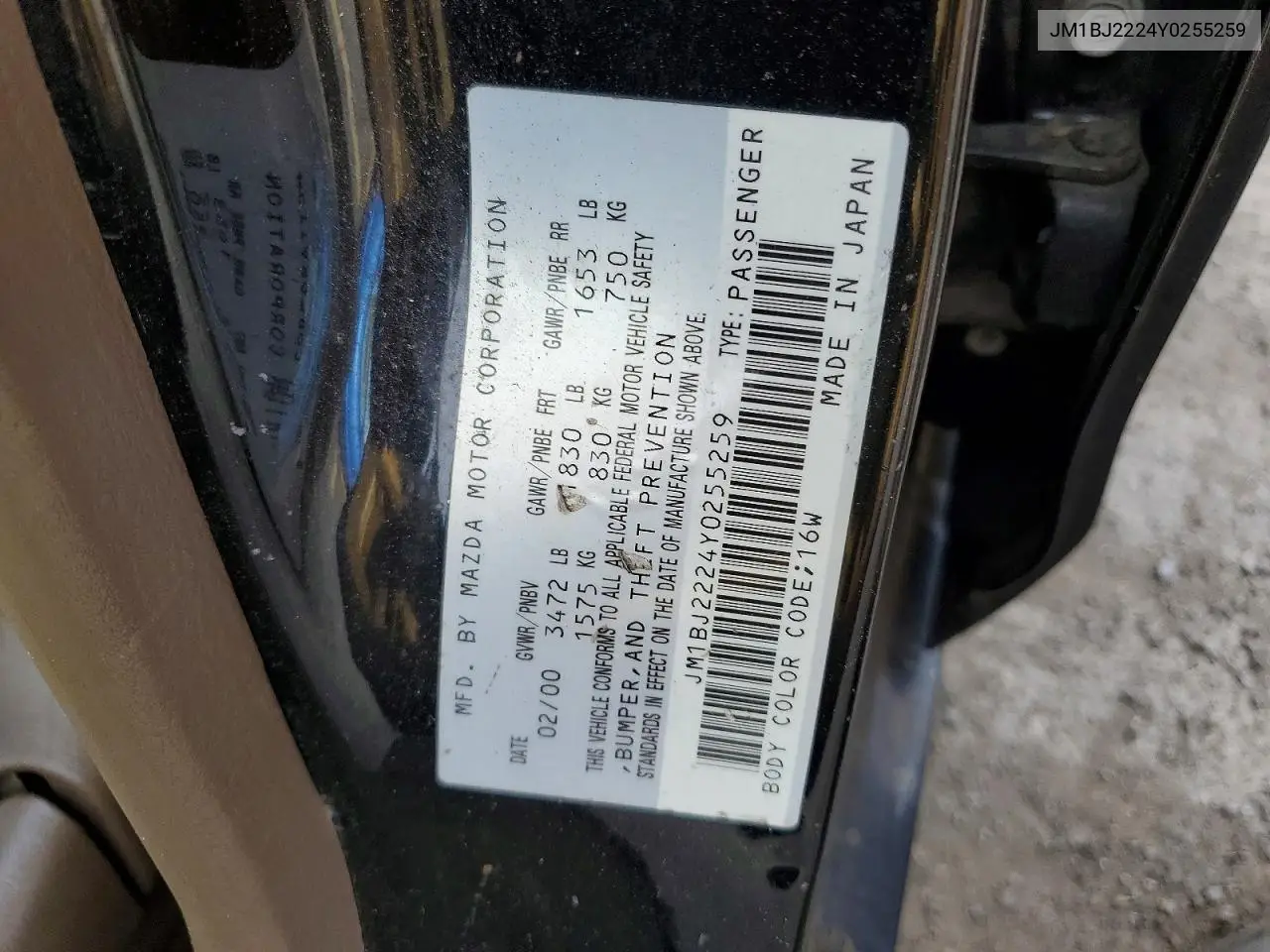 2000 Mazda Protege Dx VIN: JM1BJ2224Y0255259 Lot: 53668846