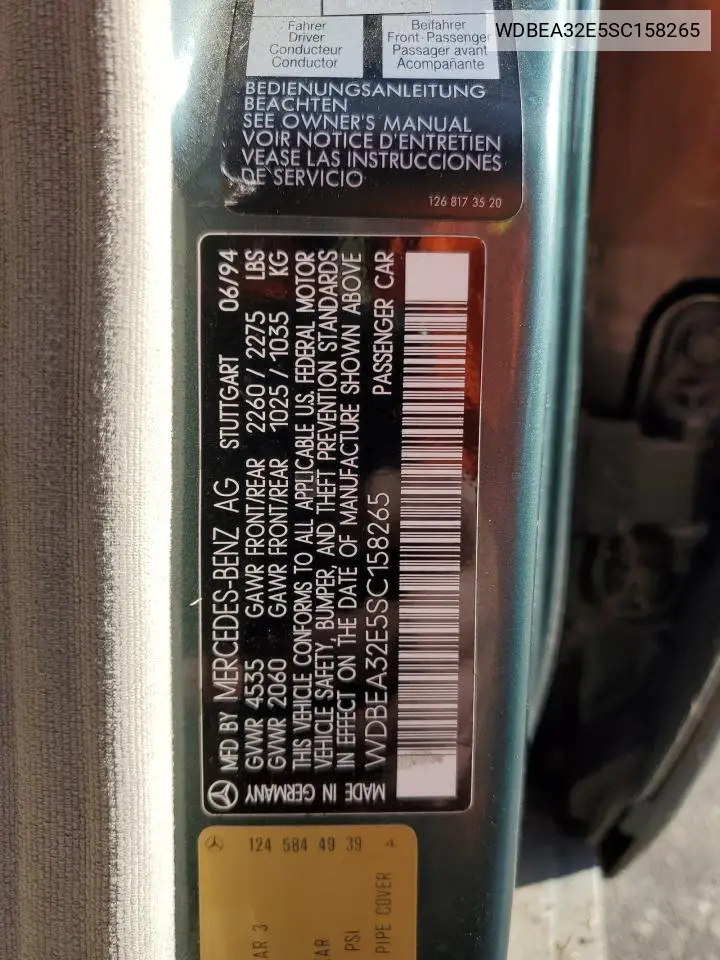 WDBEA32E5SC158265 1995 Mercedes-Benz E 320 Base