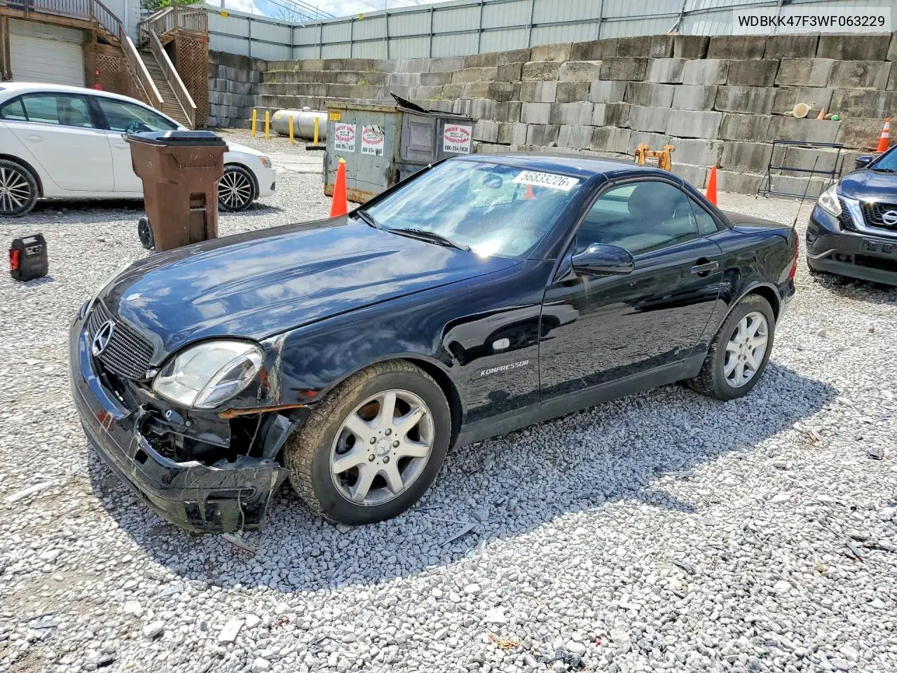 1998 Mercedes-Benz Slk 230 Kompressor VIN: WDBKK47F3WF063229 Lot: 56833226