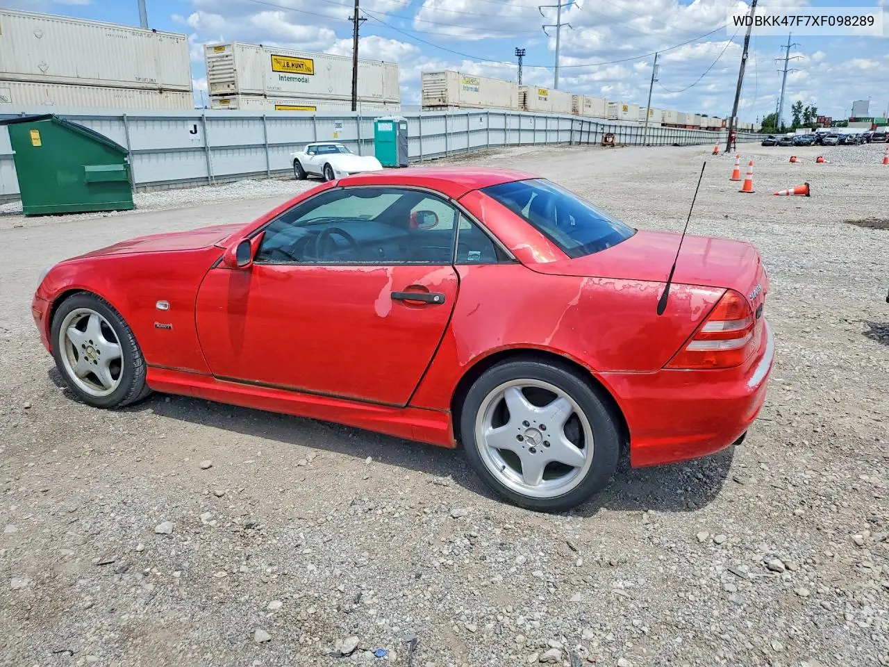 1999 Mercedes-Benz Slk 230 Kompressor VIN: WDBKK47F7XF098289 Lot: 57520166