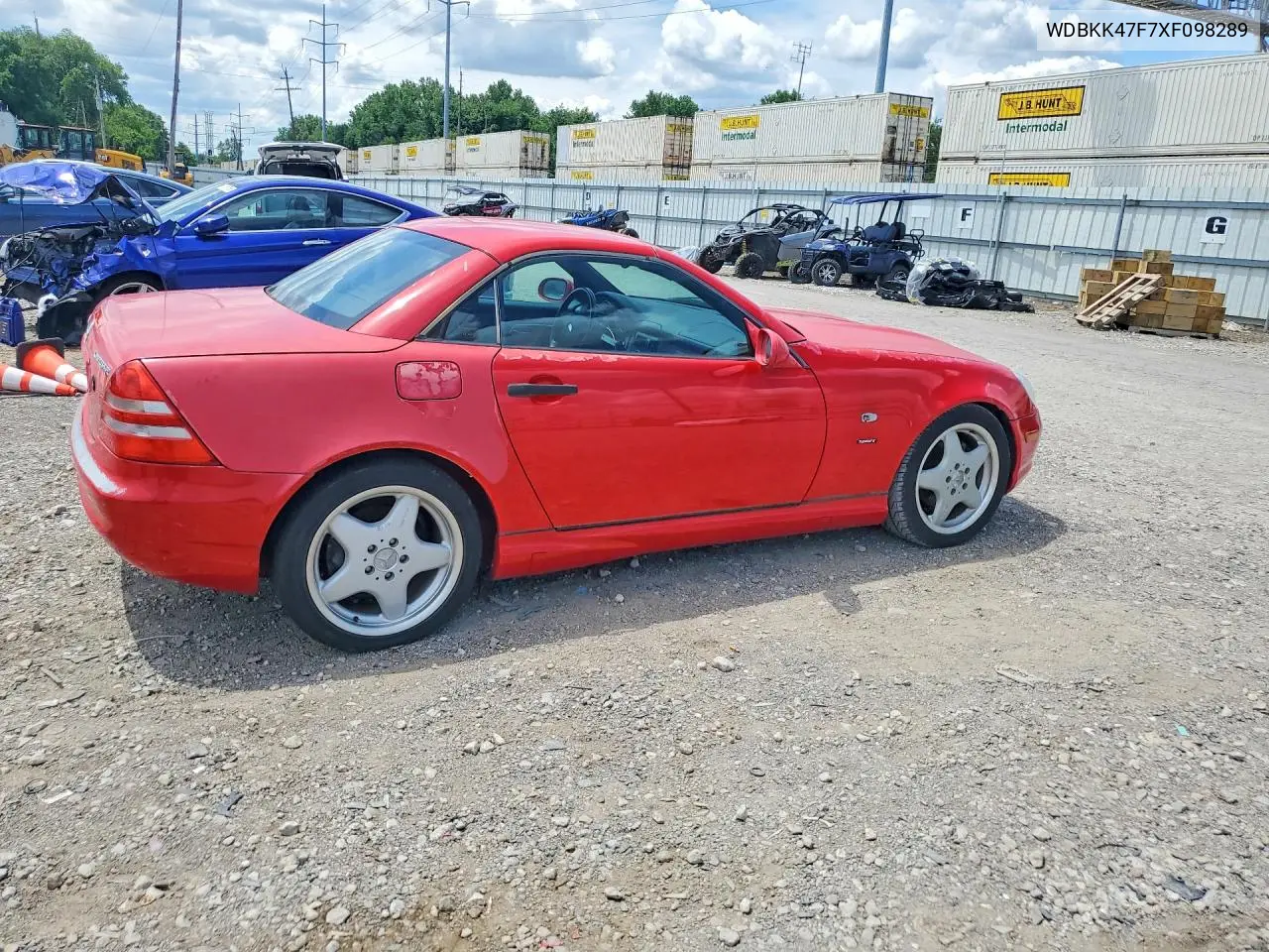 1999 Mercedes-Benz Slk 230 Kompressor VIN: WDBKK47F7XF098289 Lot: 57520166