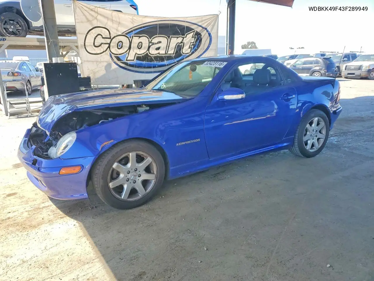 2003 Mercedes-Benz Slk 230 Kompressor VIN: WDBKK49F43F289949 Lot: 53423116
