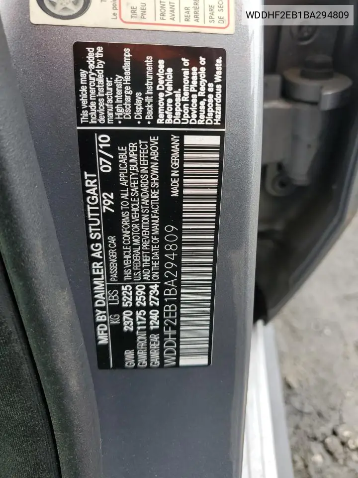 WDDHF2EB1BA294809 2011 Mercedes-Benz E 350 Bluetec