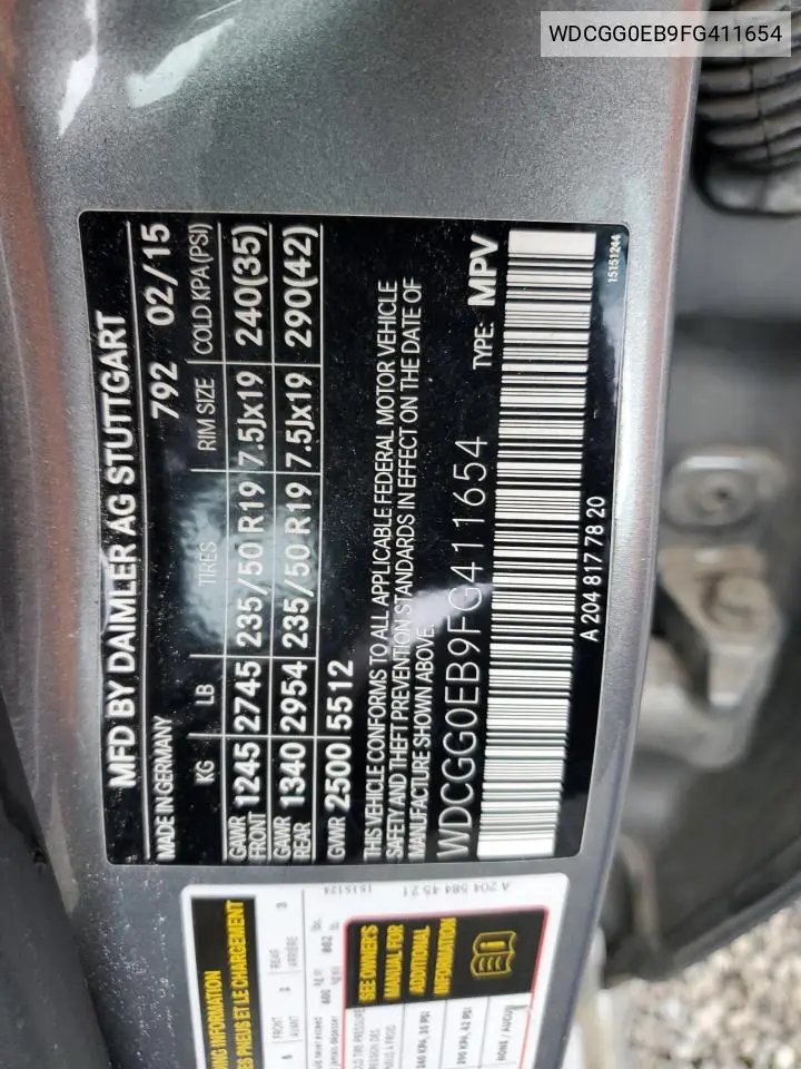 WDCGG0EB9FG411654 2015 Mercedes-Benz Glk 250 Bluetec