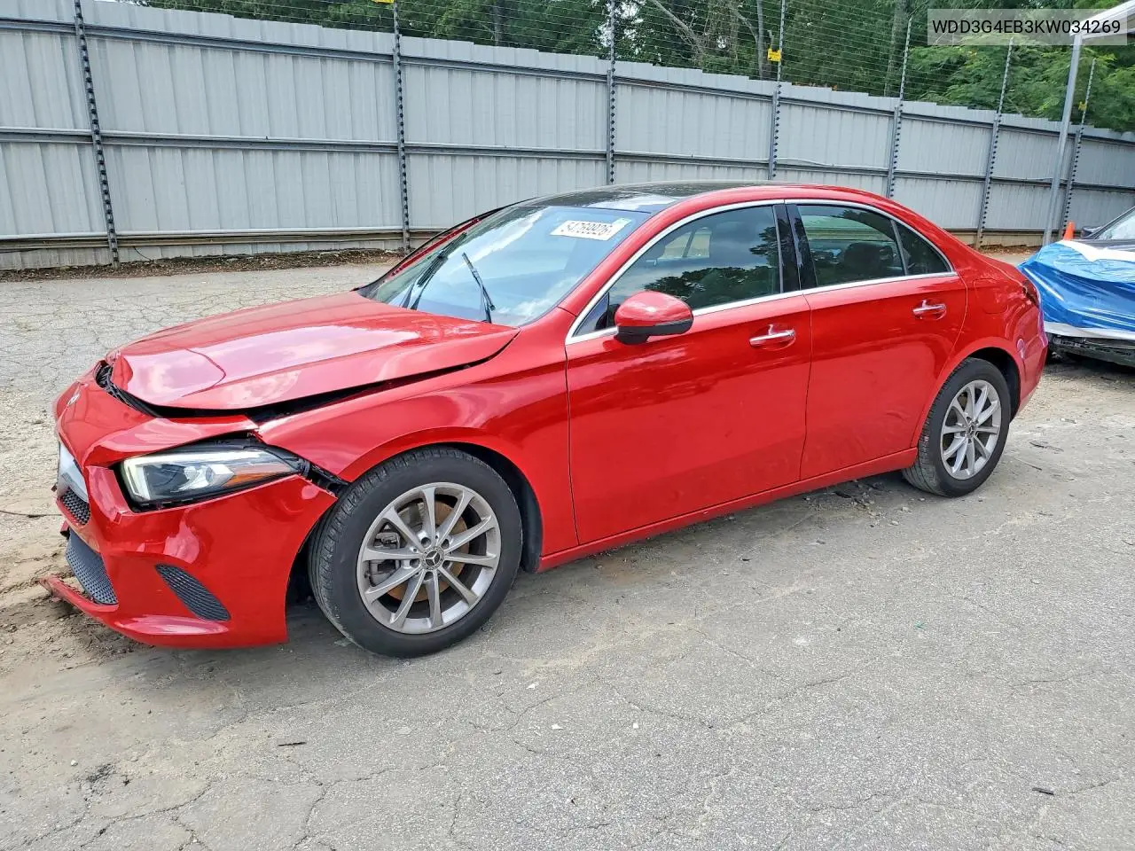 2019 Mercedes-Benz A 220 VIN: WDD3G4EB3KW034269 Lot: 54769926