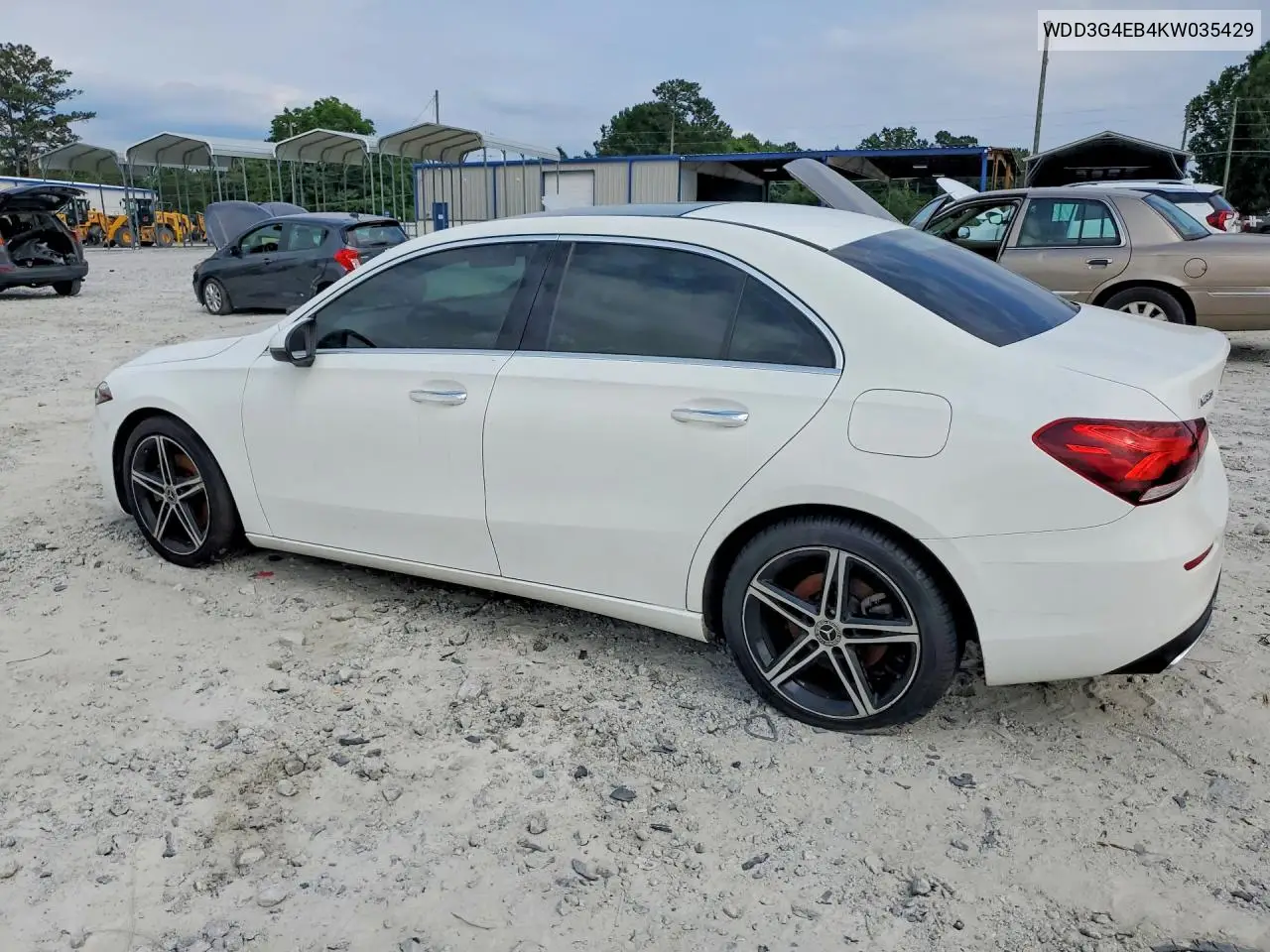 2019 Mercedes-Benz A 220 VIN: WDD3G4EB4KW035429 Lot: 55780326