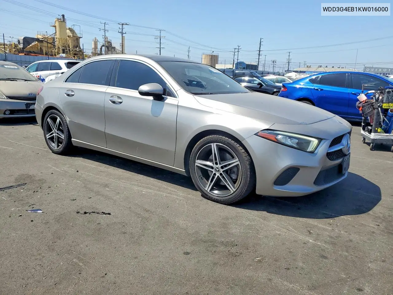 2019 Mercedes-Benz A 220 VIN: WDD3G4EB1KW016000 Lot: 57858206
