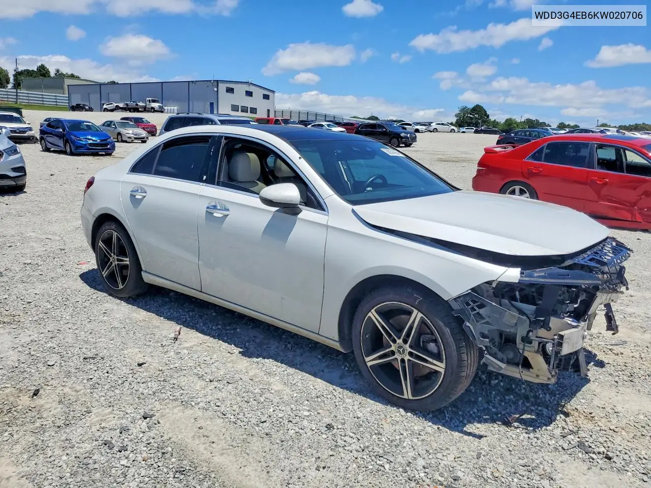 2019 Mercedes-Benz A220 VIN: WDD3G4EB6KW020706 Lot: 58004096