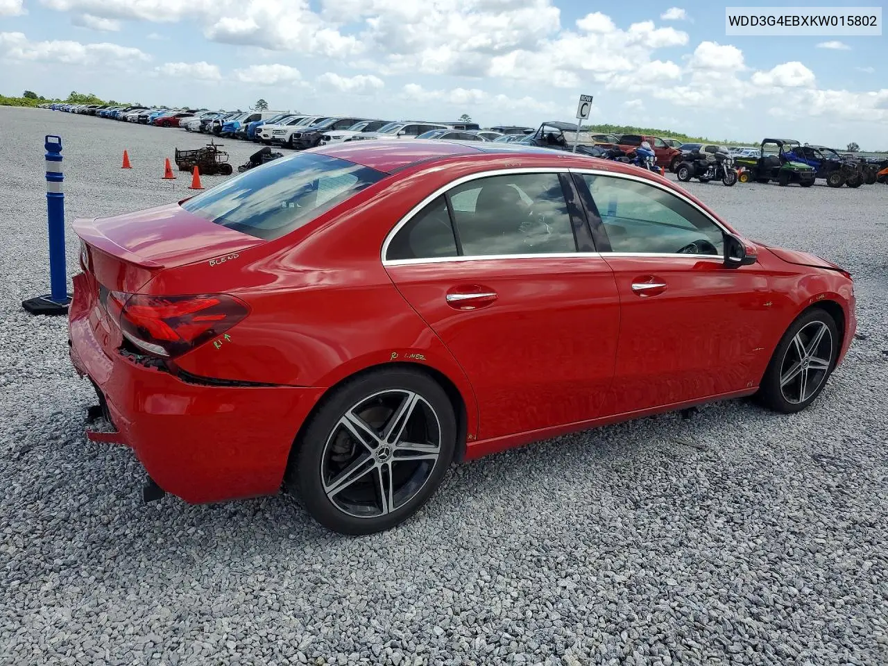 2019 Mercedes-Benz A-Class VIN: WDD3G4EBXKW015802 Lot: 49985216