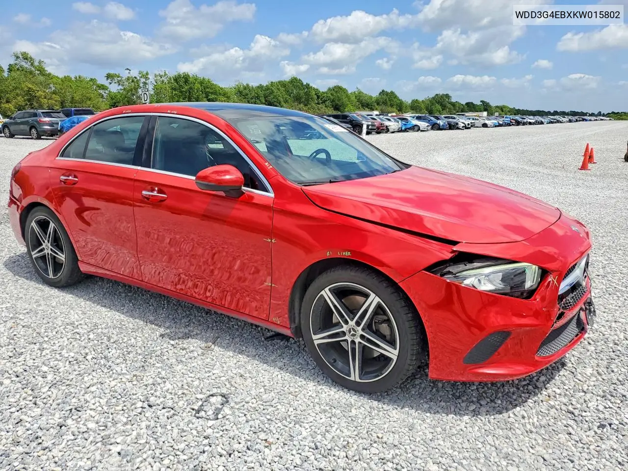 2019 Mercedes-Benz A-Class VIN: WDD3G4EBXKW015802 Lot: 49985216