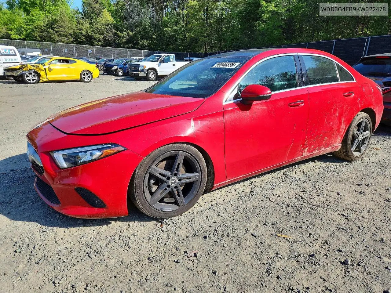 2019 Mercedes-Benz A 220 4Matic VIN: WDD3G4FB9KW022478 Lot: 50045886