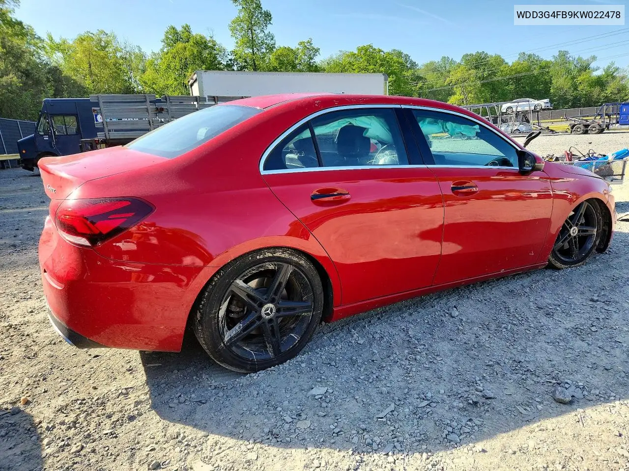 2019 Mercedes-Benz A 220 4Matic VIN: WDD3G4FB9KW022478 Lot: 50045886