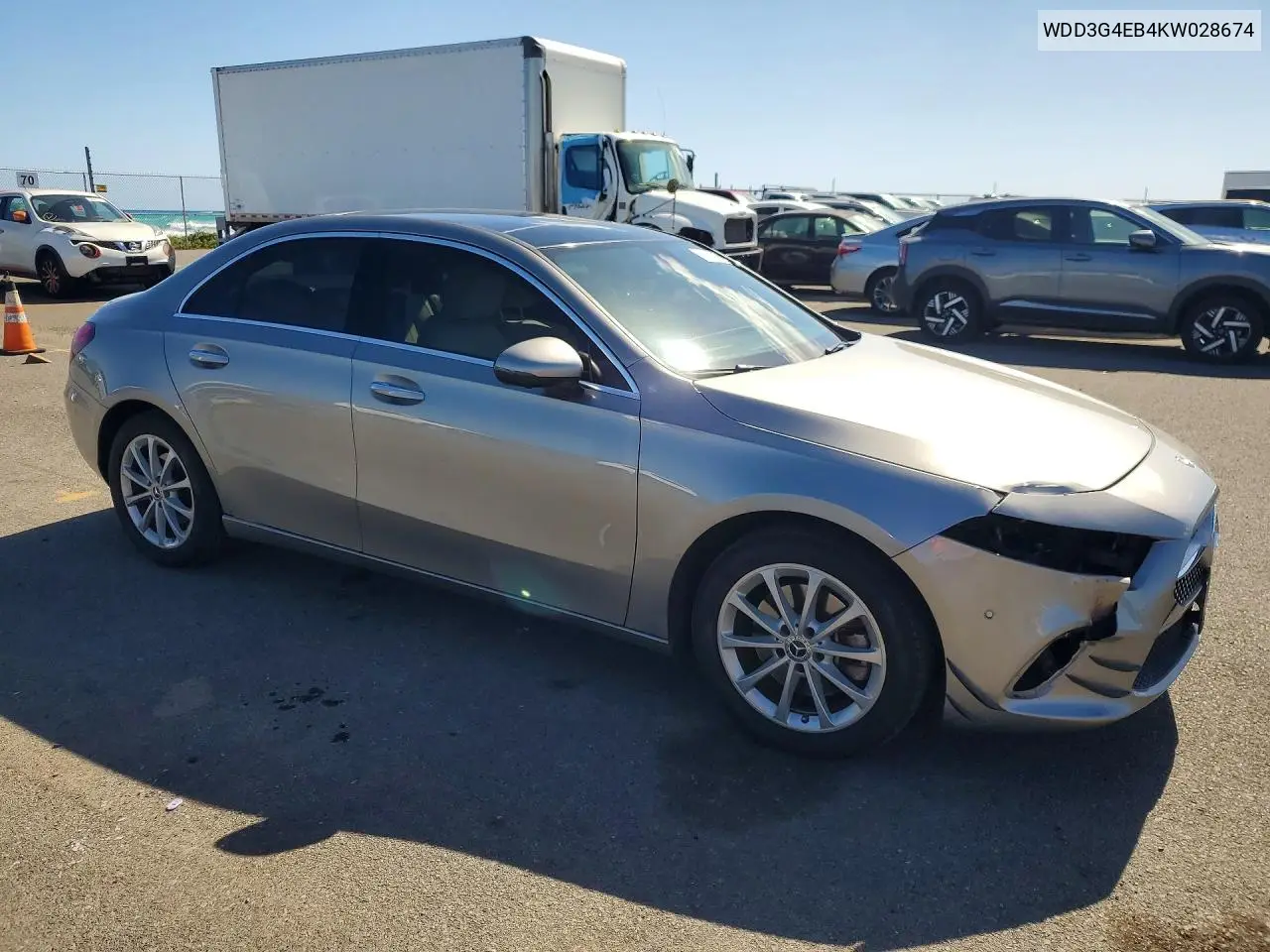 2019 Mercedes-Benz A 220 VIN: WDD3G4EB4KW028674 Lot: 51115816